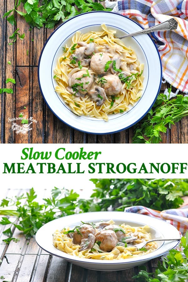 Long collage of Slow Cooker Meatball Stroganoff