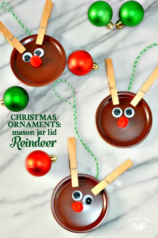 Homemade Christmas Ornaments Mason Jar Lid Reindeer The Seasoned Mom