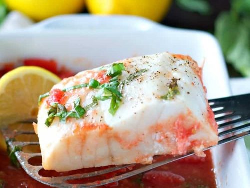 4 Ingredient Baked Fish with Tomato Basil Sauce