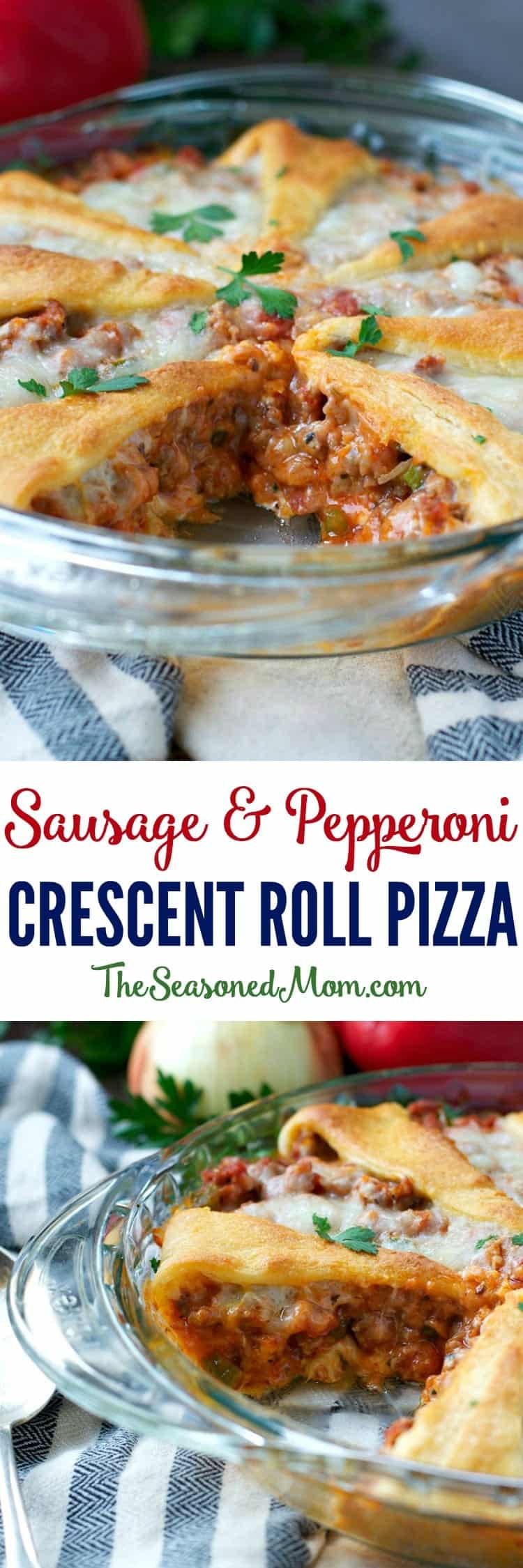 Sausage and Pepperoni Crescent Roll Pizza - The Seasoned Mom