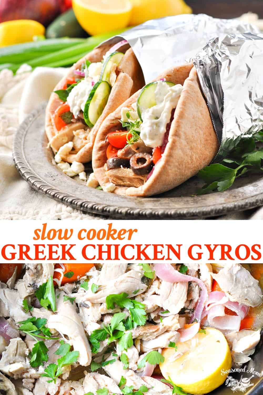 Slow Cooker Greek Chicken Gyros - The Seasoned Mom
