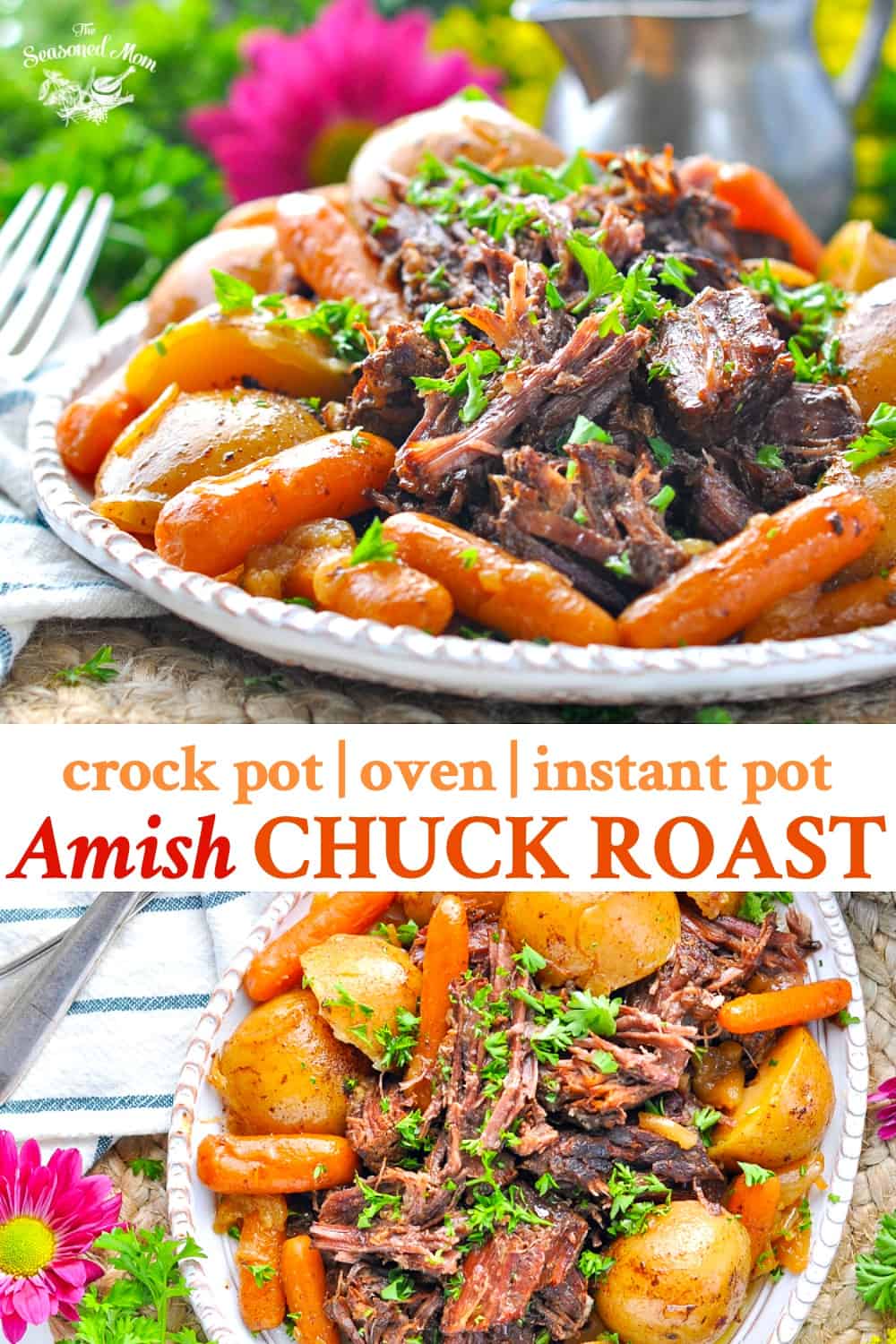 Long collage image of Amish Chuck Roast recipe