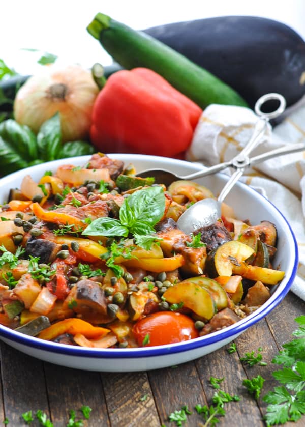 A bowl of healthy ratatouille for an easy side dish or vegetarian dinner
