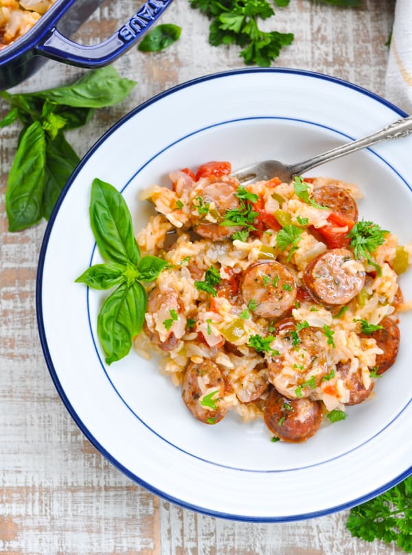 Dump-and-Bake Italian Sausage Recipe with Rice - The Seasoned Mom
