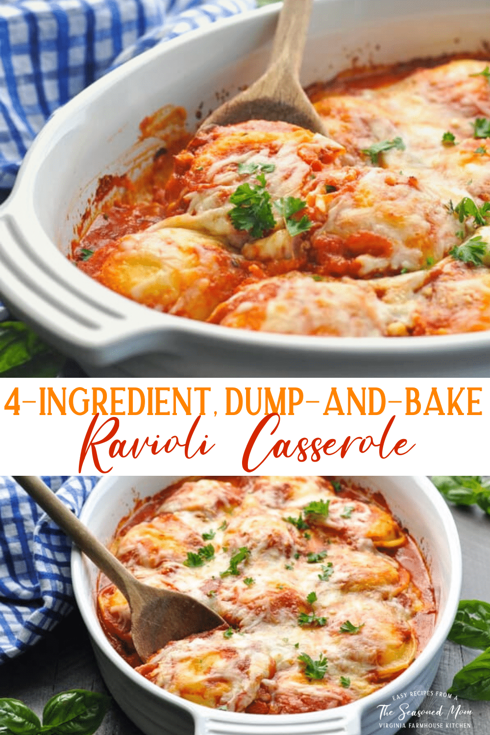 Long collage image of baked Ravioli Casserole