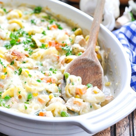 Dump and Bake Tortellini Alfredo with Chicken - The Seasoned Mom