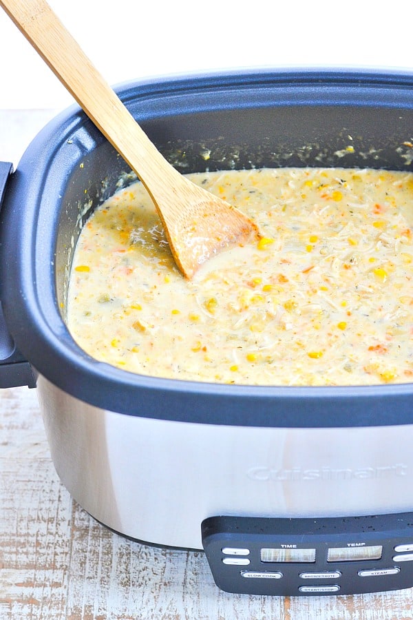 Slow Cooker Corn Chowder with Chicken - The Seasoned Mom