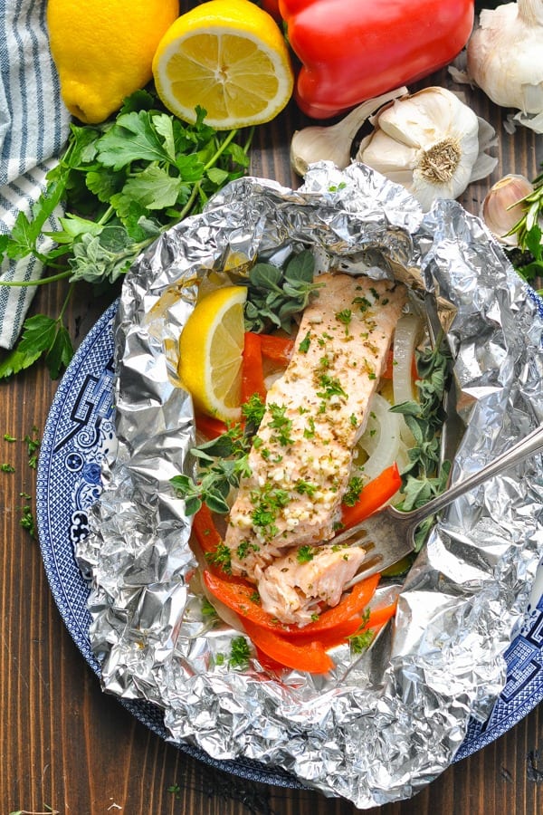 Greek Salmon Baked in Foil - The Seasoned Mom