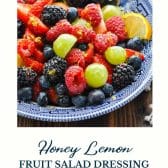 Honey lemon fruit salad dressing with text title at the bottom.