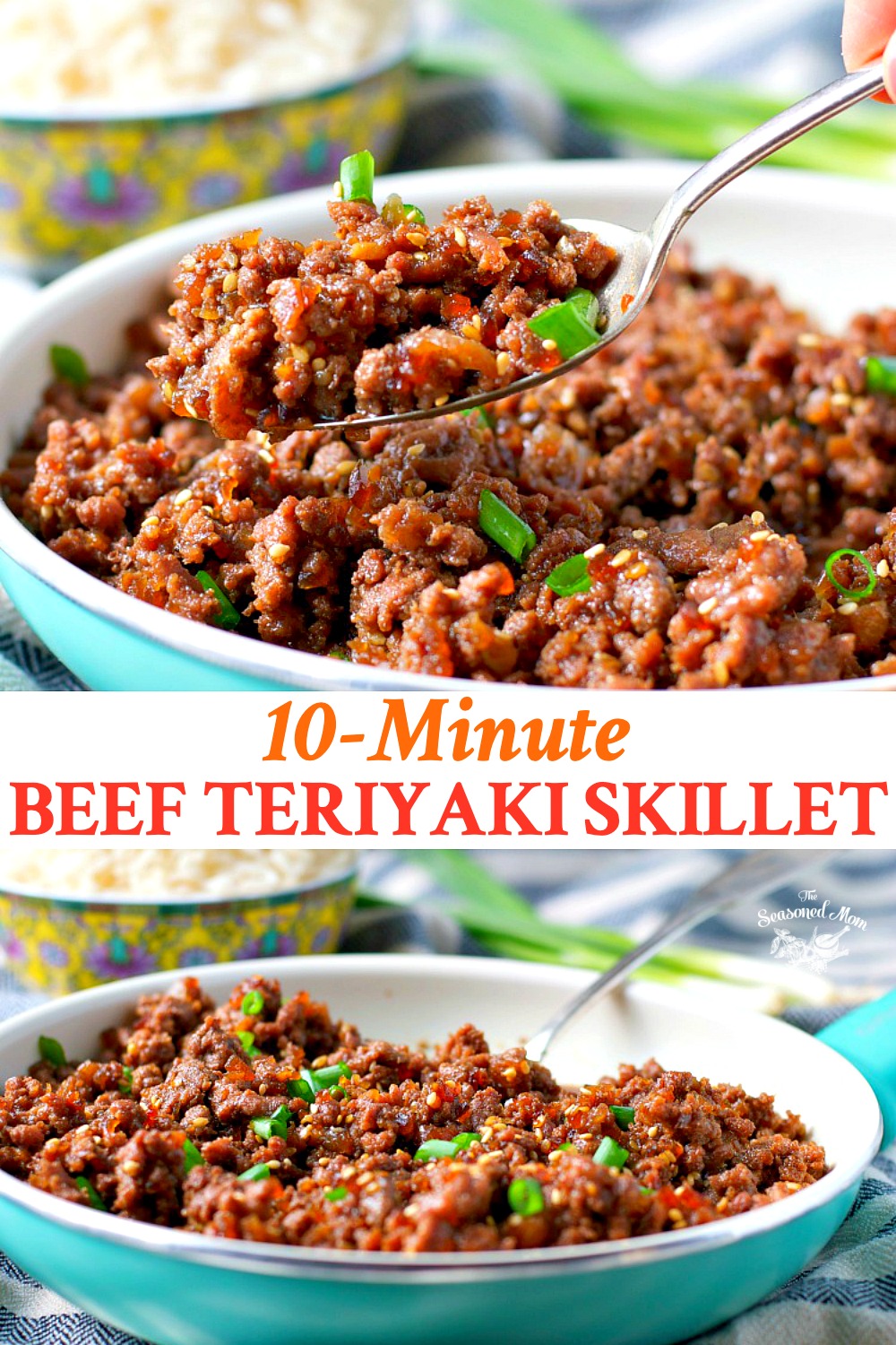 Long collage of beef teriyaki skillet dinner