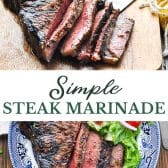 Long collage image of simple steak marinade for grilling.