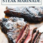 Simple steak marinade for grilling with text title box at top.