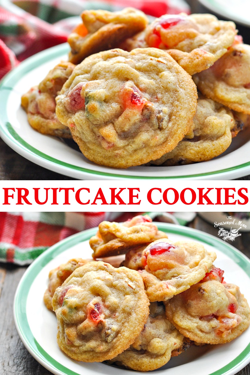 Long collage image of Fruitcake Cookies