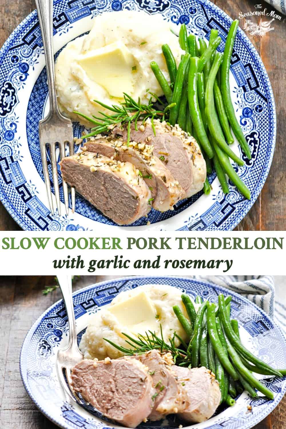 Long collage image of Slow Cooker Pork Tenderloin with Garlic and Rosemary