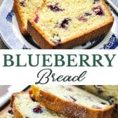 Long collage image of blueberry bread.