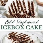 Long collage image of icebox cake.