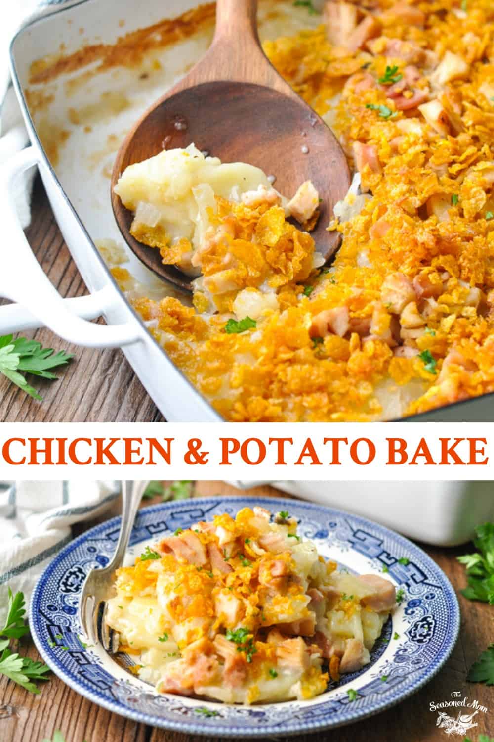 Long collage image of Chicken and Potato Bake