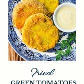 Fried green tomatoes with text title at the bottom.