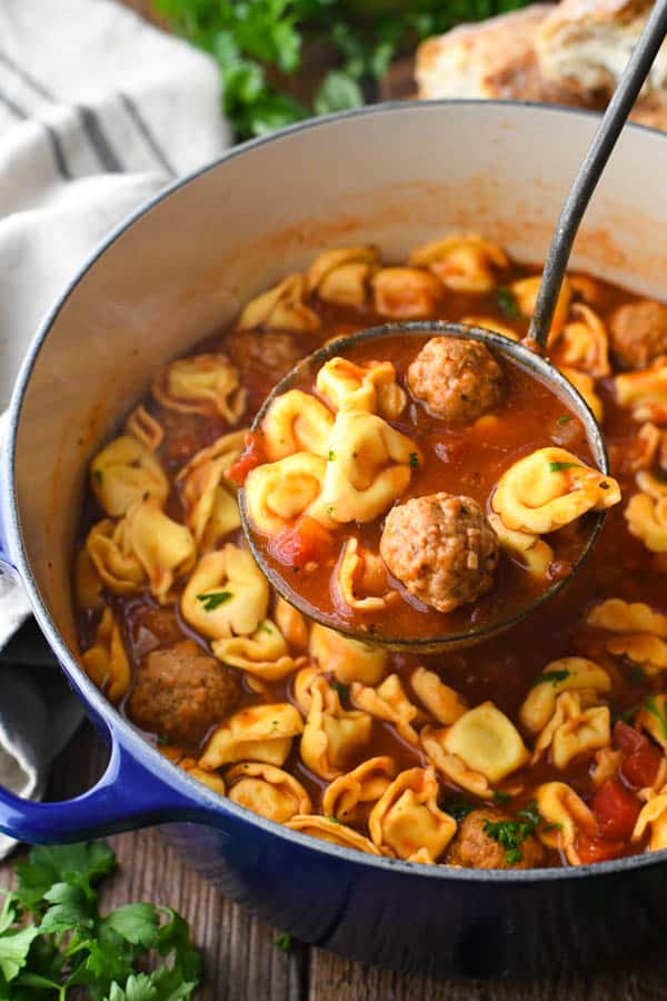 Meatball Soup with Cheese Tortellini - The Seasoned Mom