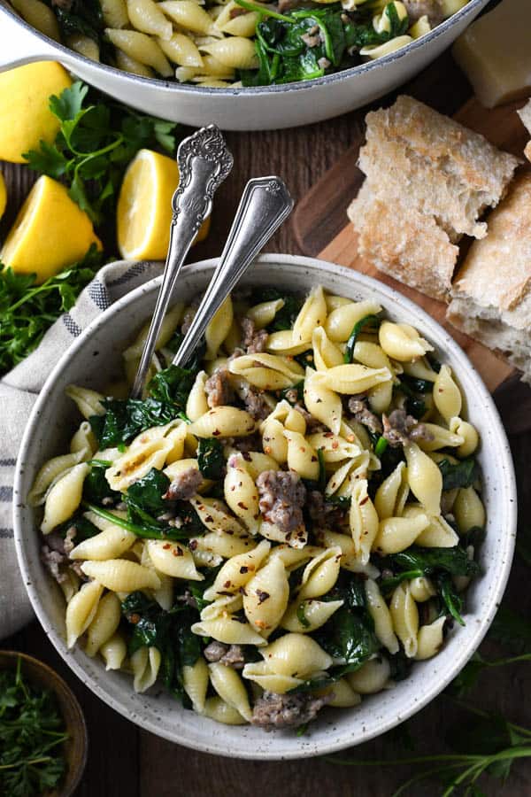 Pasta with Sausage and Spinach - The Seasoned Mom