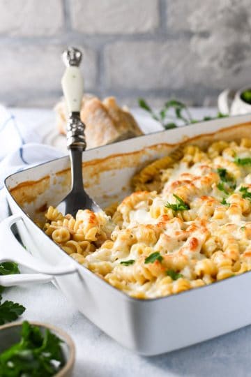 Dump and Bake Chicken Alfredo Pasta Casserole - The Seasoned Mom