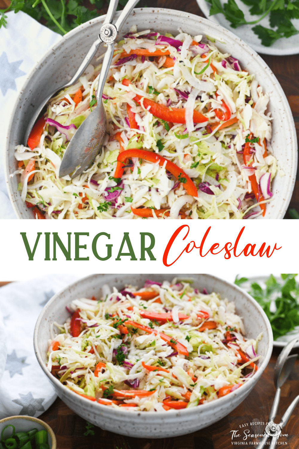 Long collage image of Vinegar Coleslaw