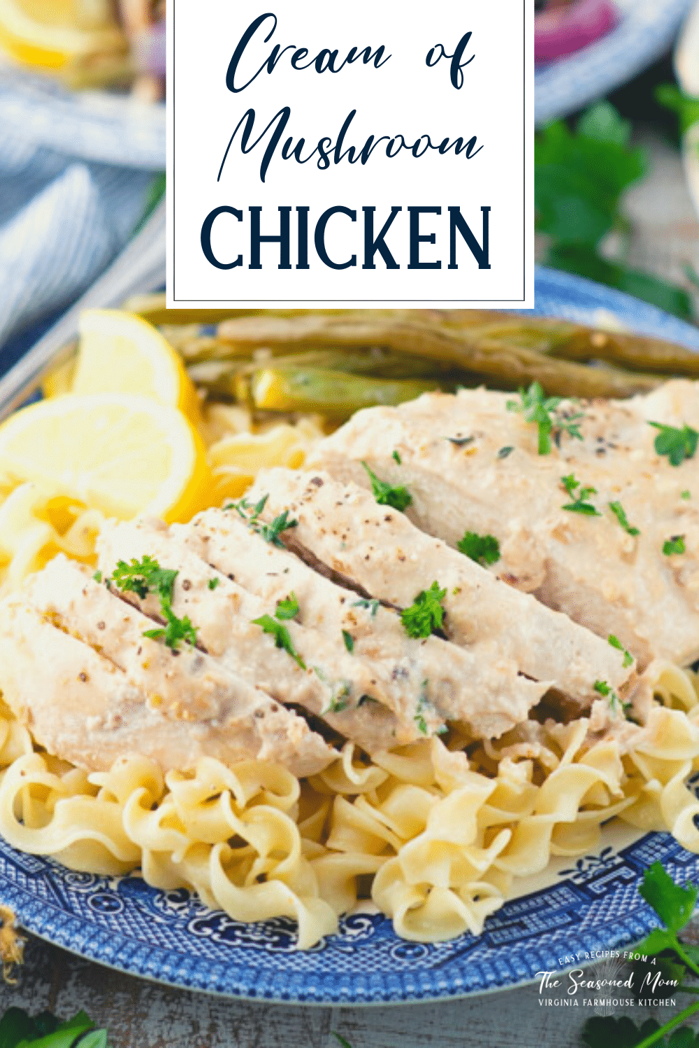 Cream of mushroom chicken with text title overlay