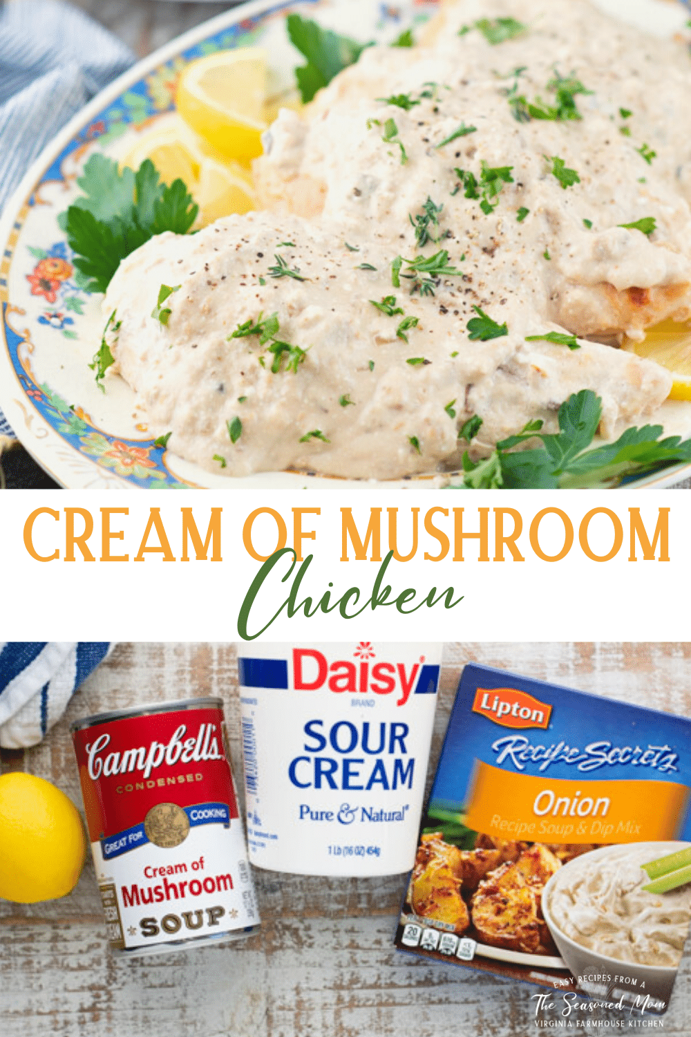 Long collage image of cream of mushroom chicken