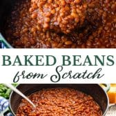 Long collage image of homemade baked beans from scratch.