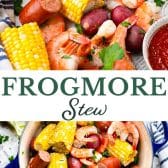 Long collage image of Frogmore stew.