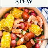 Frogmore stew with text title box at top.