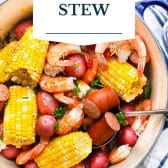 Frogmore stew with text title overlay.