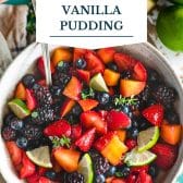 Easy fruit salad with vanilla pudding and text title overlay.