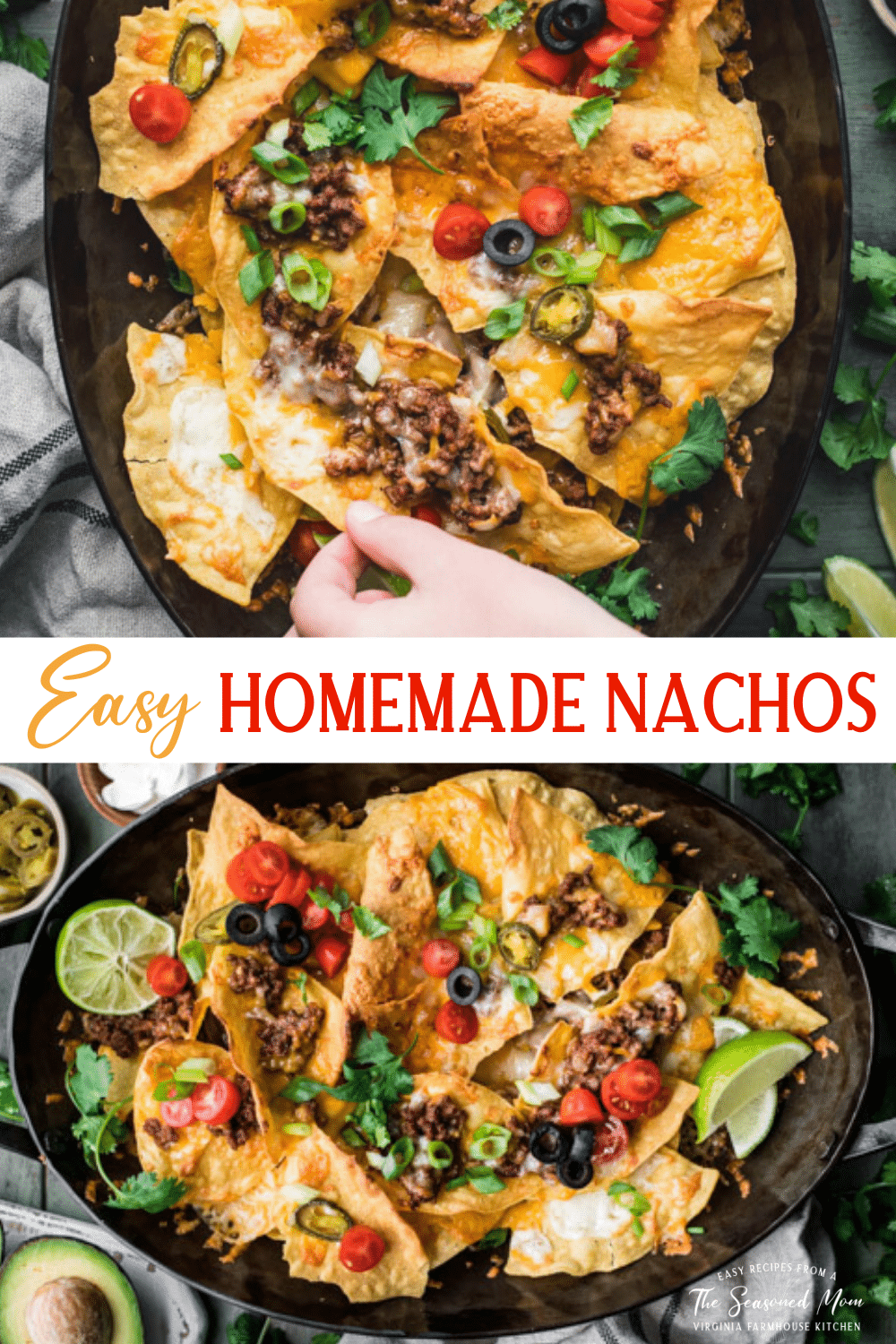 Long collage image of homemade nachos