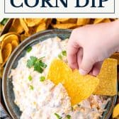 Corn dip with text title box at top.