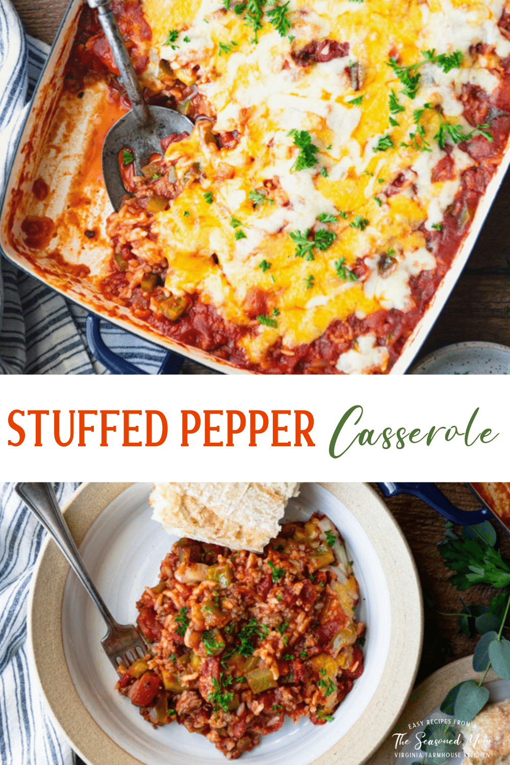 Long collage image of Stuffed Pepper Casserole.