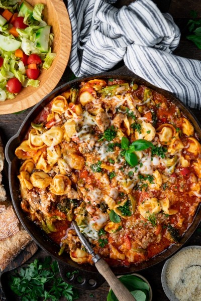 One Skillet Cheese Tortellini with Chicken Sausage - The Seasoned Mom