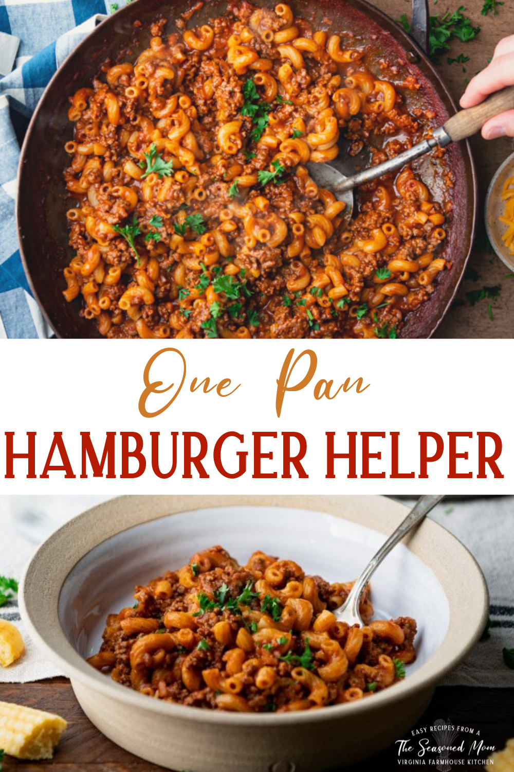 Long collage image of homemade hamburger helper.