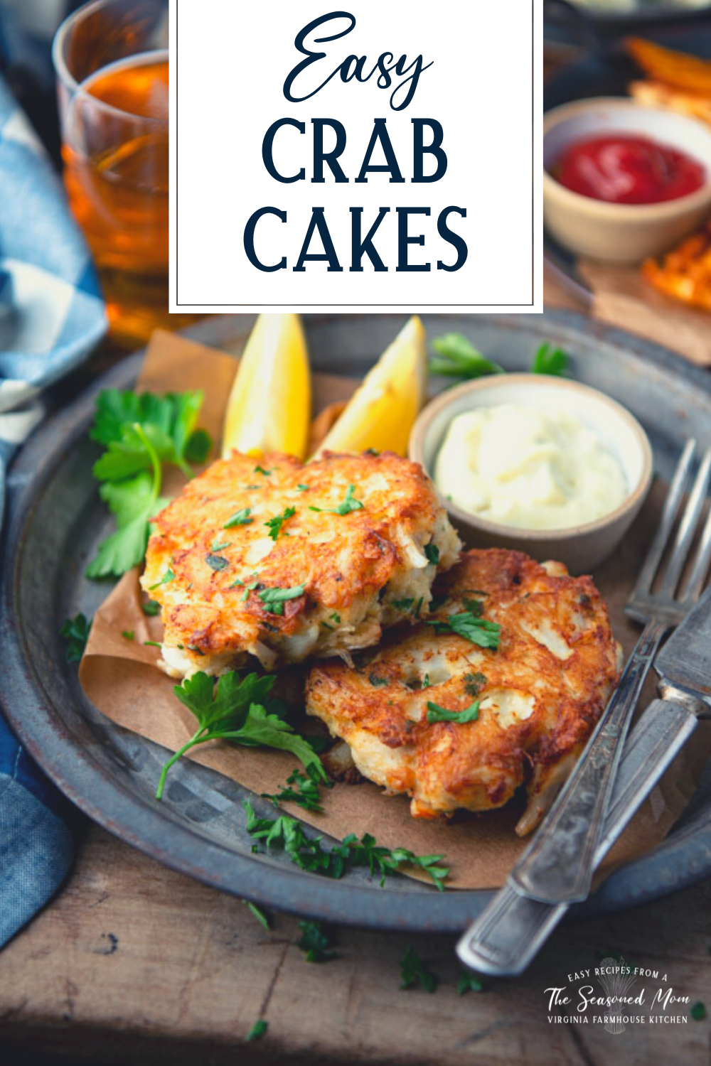 Side shot showing how to make crab cakes with text title overlay