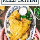 Southern fried catfish with text title box at top.
