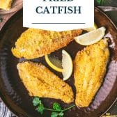 Southern fried catfish with text title overlay.