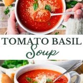 Long collage image of tomato basil soup recipe.