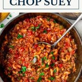 American chop suey recipe with text title box at top.