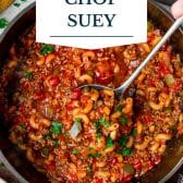 American chop suey recipe with text title overlay.
