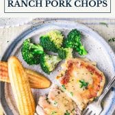 Crock Pot ranch pork chops with text title box at top.