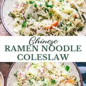 Long collage image of Chinese ramen noodle coleslaw.
