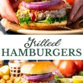 Long collage image of the best grilled burger recipe.