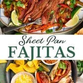 Long collage image of sheet pan fajitas.