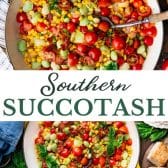 Long collage image of Southern succotash.