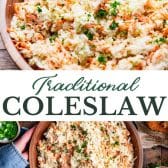 Long collage image of traditional coleslaw recipe.